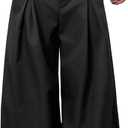 GORGLITTER Women's Wide Leg Barrel Pants Pleated Low Rise Baggy Oversized Dress Pants Business Casual Trousers with Pockets L