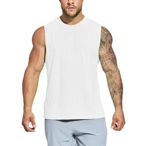 MIER Men's Workout Tank Tops UPF 50+ Swim Shirts Quick Dry Running Sleeveless UV Protection Muscle Tees (White) XL