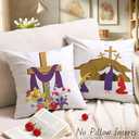 JOJOGOGO He is Risen Easter Decor Throw Pillow Covers 18x18 Set of 4, Religious Easter Decorations Pillow Covers 18 x 18, Christian Home Decor Gifts Purple Throw Pillows for Couch and Bed