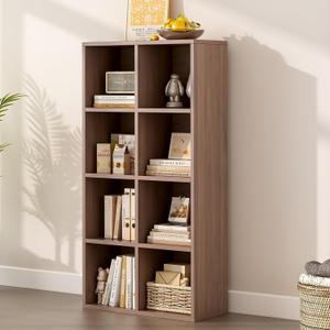 OSCHF 8-Cube Storage Shelf Bookcase - Wooden 4-Tier Floor Standing Open Bookshelf for Home and Office, Cuby Orgainzer, Walnut