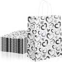 Supervitae 50 Pack Mother's Day Heart Gift Bags with Handles 10 x 8 Inches Gift Bags Love Heart Pattern Kraft Paper for Mother's Day Valentine's Birthday Weddings Baby Shower Themed Party Favors