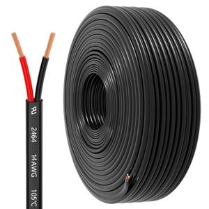 14 Gauge 2 Conductor Electrical Wire, 14 AWG 2.08mm Wire PVC Cord, 12V/24V DC Low Voltage/Copper-clad Aluminum(CCA)Flexible/2 Wire for Automotive LED Strips Lamp Lighting Marine(9.2M/30FT)