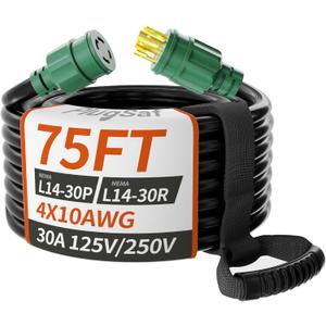 75FT 30 Amp Generator Extension Cord 4 Prong, NEMA L14-30P/L14-30R 10 Gauge STW 125/250V Twist Lock Generator Cord Heavy Duty, Black ETL Listed