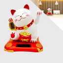Lucky Cat Waving Arm Set, Vivid and Lovely Chinese Cat, Solar Fortune Cat Statue Decorations for Decorating Front Desk, Car, Business Openings, 2.95IN, White