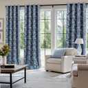 ChrisDowa Navy Blue Blackout Curtains 84 Inches Long 2 Panels for Bedroom Living Room,Flower Patterned Room Darkening Thermal Insulated Soundproof Grommet Window Treatments Drapes,52X84