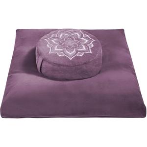 hunnidspace Meditation Zafu Cushion Set with Buckwheat Hulls & Memory Foam  Ergonomic Support for Yoga & Sitting  Removable MachineWashable Luxury Velvet Cover  for Adults and Kids (Purple)