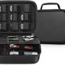 MOSLA Hard Barber Accessories Case for Hair Clippers, Mens Hair Cutting Barber Supplies Holder, Trimmer Organizer Storage Bag for Hair Cutting, Guard Grooming Kit (PU Black)