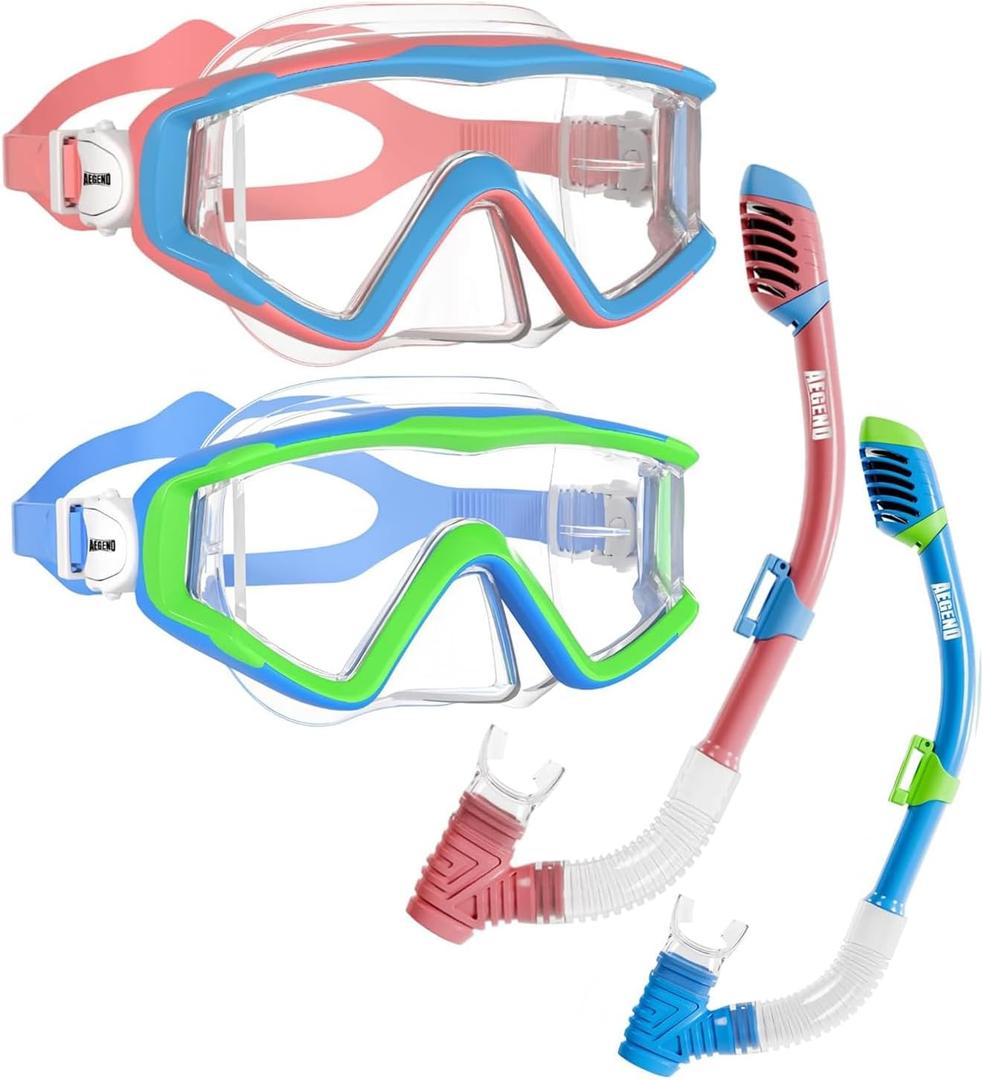 Aegend Snorkeling Gear for Adults Youth Kids, Snorkel Mask with Top Dry Valve - Panoramic View Anti-Leak and Anti-Fog with Mesh Bag for Snorkeling, Scuba Diving, Freediving & Swimming (Pink & Blue)