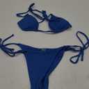 MakeMeChic Women's Halter Triangle Thong Bikini Sets High Cut Swimsuit Bathing Suit Swimwear (Blue)