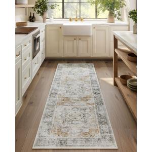 Washable Runner Rug Non Slip: 2'6"x8' Kitchen Rug Runners Low Pile Soft Faux Wool Boho Distressed Floor Rug Non Shedding Carpet Runners for Hallways Entryway Bedroom Living Room Farmhouse Indoor