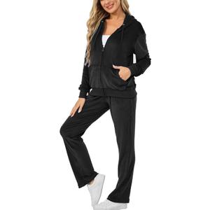 Velour Track Suits for Women Set Fall Sweatsuits 2 Piece (Black, S)