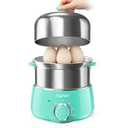 Hard Boiled Egg Cooker - CACHOO 14-Egg Rapid Stainless Steel Egg Boiler with 30-Min Timer & Auto Shut Off, Compact Electric Vegetable Steamer for Cooking, Dishwasher Safe, Aqua