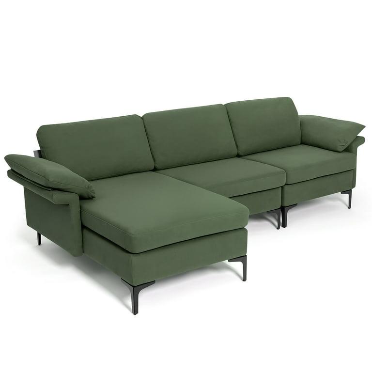 L-shaped Modern Modular Sectional Sofa w/ Reversible Chaise & 2 USB Ports Green