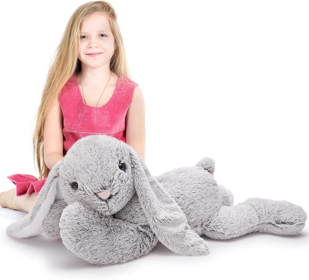 Giant Bunny Stuffed Animal 31", Large Easter Stuffed Bunny Plush Toy for Girls Boys Kids, Big Gray Rabbit Body Pillow Gift for Chirstmas Birthday Baby Shower