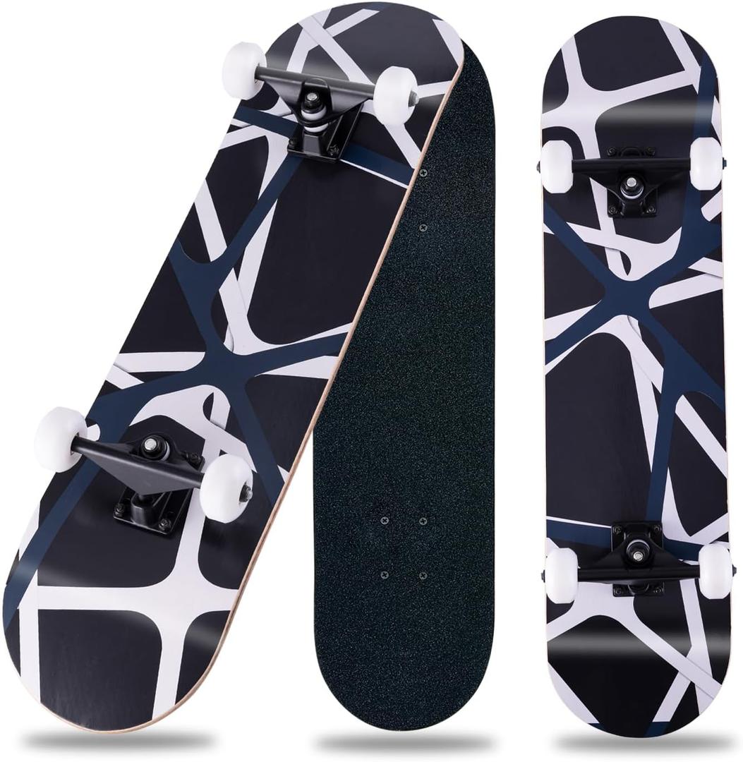 Skateboard,31 x 8 inch Complete Skateboards for Beginners,8 Layer Maple Concave Cruiser Trick Skate Board for Kids,Teens,Adults, Standard Skateboard