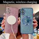 2 x Compatible for iPhone 16 Case Glitter Clear Paw Love Heart Compatible with MagSafe, Camera Lens Protection Soft Slim Thin Magnetic Bling Phone Case - Pink