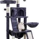 Heybly Cat Tree, Cat Tower for Indoor Cats,Multi-Level Cat Furniture Condo for Cats with Padded Plush Perch, Cozy Basket and Scratching Board Smoky Gray HCT014G (56 inch)