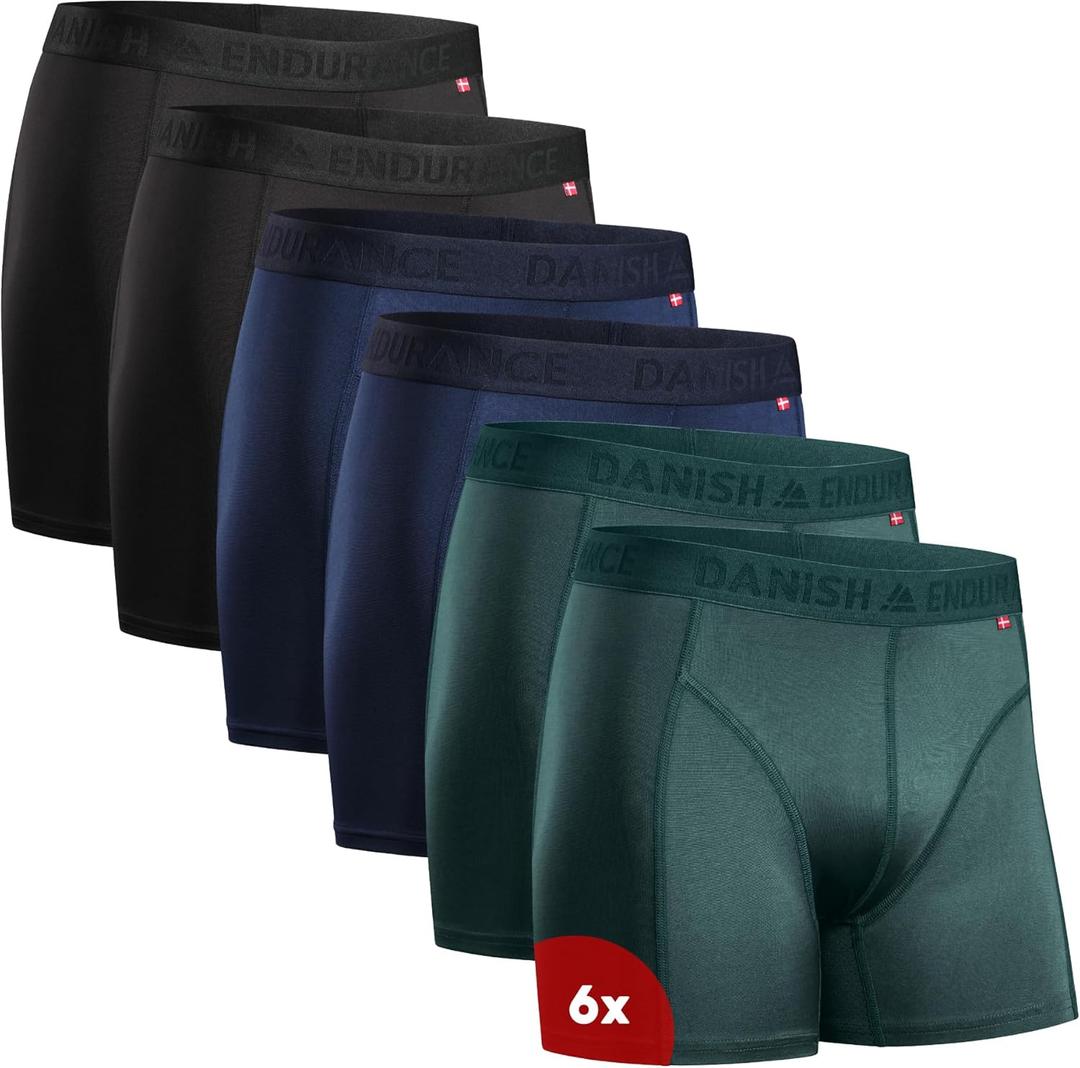 DANISH ENDURANCE Men's Performance Boxer Briefs (6-Pack) Moisture-Wicking, Quick-Dry Comfort with Extra-Long Fit (Multicolor (2x Black, 2x Blue, 2x Green)) X-Large