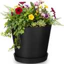 8 Inches Plant Pot for Plants Recycled-Based Composite Flower Planter with Drainage Holes and Saucers Durable Modern Pot for Indoor Outdoor Garden Plants and Flowers