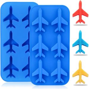 2Pcs 3D Airplane Chocolate Molds, Plane Aircraft Silicone Ice Cube Trays Candy Mold Crayon Wax Melts Mold Whisky Bar Party Drink Tools Cake Decorating Supplies