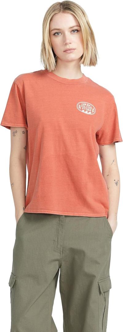 Volcom Women's Lock It Up Short Sleeve Tee – Crew Neck T-Shirt with Striped Neck Taping, X-Large, Rust
