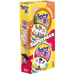 Spot It! Super Pack Kids (2024 Refresh) Eco Big Box - Includes Animals and 1,2,3 Editions, Family Card Game Bundle for Quick Reflexes! Ages 6+, 2-8 Players, 10 Minute Playtime