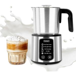 Gevi Milk Frother,5 in 1 Stainless Steel Professional Milk SteamerEasy to Clean Hot Chocolate Maker,for Hot and Cold Milk Frother for Latte,Macchiato,Cappuccino and Hot Chocolate