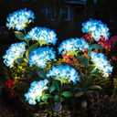 Garden Lights Solar Flower Light, LED Solar Powered Outdoor Light Decor for Path Yard Walkway Patio Balcony Lawn, Hydrangea Artificial Flower (Blue, 2)
