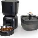 Automatic Cat Feeder and Water Dispenser FW1, Wire or Battery Cat Food Dispenser Timer Pet Feeder - Locking Lid, Desiccant Bag, Programmable Portion Control, 4 Daily Meals, 10s Voice Recorder (Black)