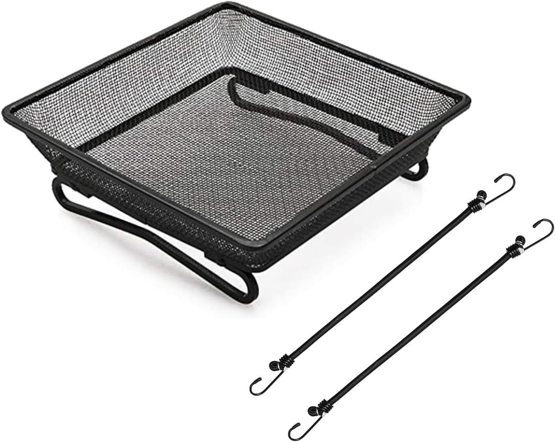 8" x 8" Railing Bird Feeder Tray for Balcony/Deck/Porch Platform Bird Seed Tray with 2 Elastic Rope Ground Mesh for Garden Backyard Outside Wild Birds or Squirrels