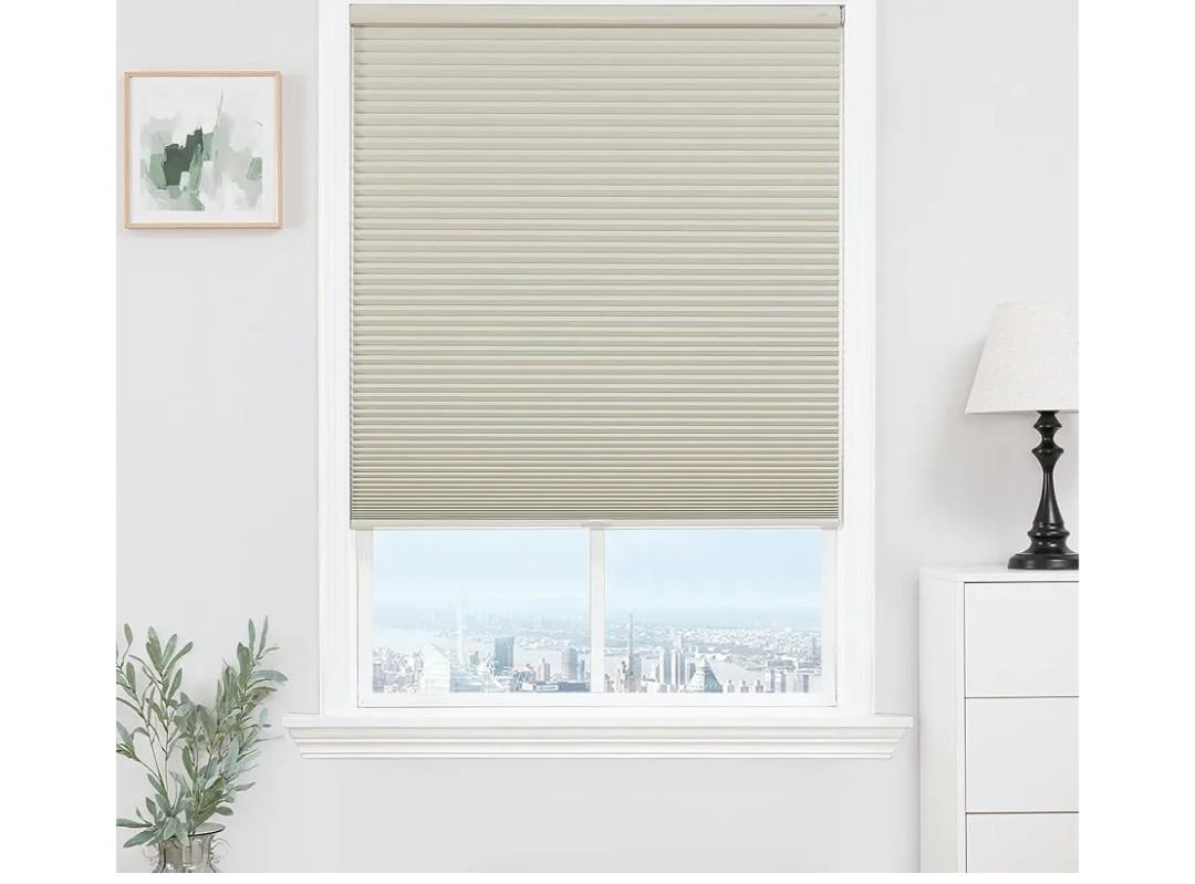 Joydeco No Tools No Drill Window Blinds for Indoor Windows, Blackout Shades Cellular Shades Cordless, No Drill Blinds for Windows, Window Shades for Home, Bedrooms, Doors (Beige, 35" W x 64" H)