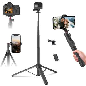 KINGJOY Selfie Stick Tripod for Gopro Camera, 66" Extendable Tripod Stand with 360 Ball Head, Lightweight Camera Tripod for Max Hero 13 12 11 10 DJI OSMO Pocket3 Insta360 Action Camera