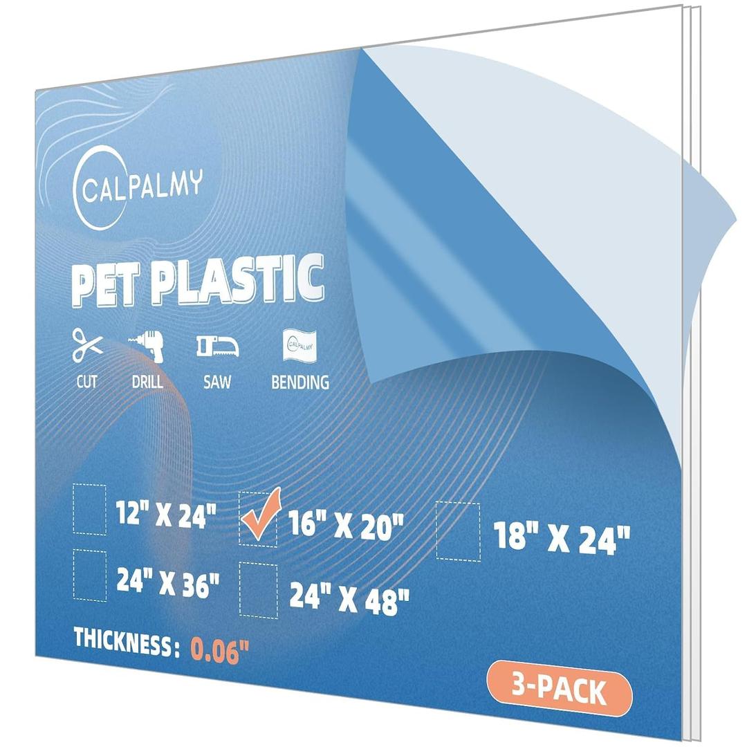 3 Pack of 16 x 20" PET Sheet/Plexiglass Panels 0.06" Thick; Use for Crafting Projects, Picture Frames, Cricut Cutting and More; Protective Film to Ensure Scratch and Damage Free Sheets
