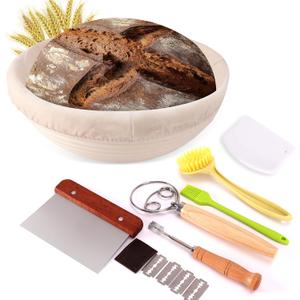 Banneton Proofing Basket Set - 9-inch Round Bread Baking Supplies, Sourdough Tools & Bread Making Accessories for Artisan Baking