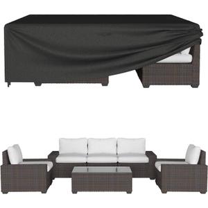 ONBRILL Patio Furniture Set Covers, 108 82 28 inch Outdoor Furniture Set Covers Waterproof, 600D Heavy Duty Oxford Patio Table Cover with Windproof Buckles for Patio Table and Chair Set, Black