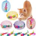 Jecery 5 Pcs 5 Pcs Cat Spring Balls Toys Stretchable Rolling Balls Colorful Playful Coils Interactive Spring Action Toy Caged Rats for Kitten Cat Pet Supplies (Mouse, Rainbow Color)