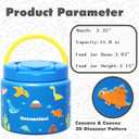 11.8 oz Thermo for Hot Food, Soup Thermo Stainless Steel, Hot Food Container with Fold-up Spoon, Flip Open Lid School Insulated Food Jar, Keep Hot & Cold for Work,Blue-Dinosaurs