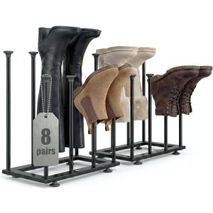 Shoe Rack Organizer, Free Standing Shoe Storage Shelf, Narrow Space-Saving Design for Tall Boot, Metal Boot Holder Organization for Closet, Entryway, Garage, Bedroom, Outdoor, Fits 8 Pairs