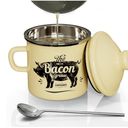 Bacon Grease Container With Strainer, 46OZ Large Enamel Grease Container, With Silicone Spatula, Farmhouse Bacon Grease Keeper, Cooking Oil Container For Kitchen Fat Storage, Dishwasher Safe-Black