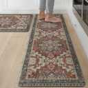 GENIMO Kitchen Mats for Floor 2PCs, Washable Anti Fatigue Mat for Cushioned, 17.3"x59"+17.3"x30", Waterproof Kitchen Rugs, Non Slip Comfort Standing Mat Rug for Home, Sink, Laundry, Bordeaux