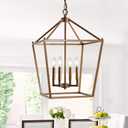 JONATHAN Y 16" Antique Gold Lantern Pendant Light, 4-Light Pagoda Style Metal Cage Farmhouse Hanging Ceiling Fixture for Kitchen Island, LED Bulb Included (JYL7437B)