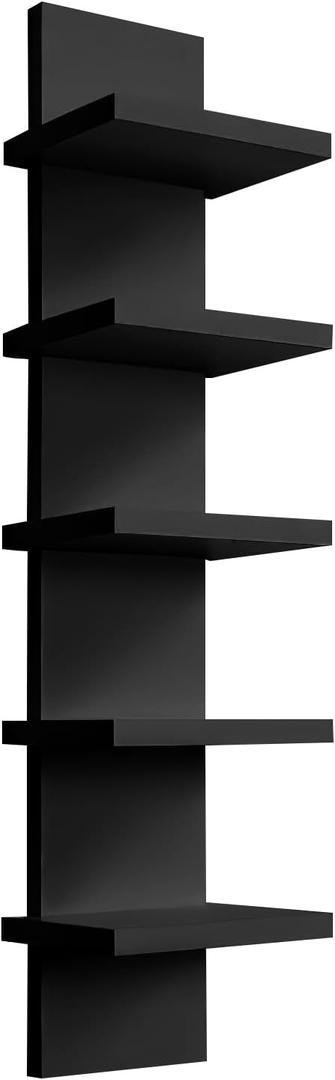 5 Tier Wall Shelf Unit - Narrow Smooth Laminate Finish - Vertical Column Wall Decor Mount Floating Storage Home Decor Organizer Tall Tower Utility Shelf for Bedrooms, Living Rooms