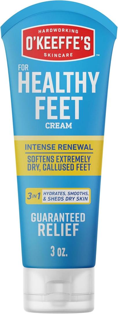 O'Keeffe's for Healthy Feet Intense Renewal Cream with Urea & Alpha Hydroxy Acid - 3 oz Tube - Chemically Exfoliates and Softens Extremely Callused, Dry Feet, Pack of 3