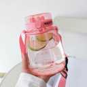 Pink Cute Water Bottles, Upgrade 45oz Water Bottles, Photo Artifact with Shoulder Strap, Suitable for Travel, PInk