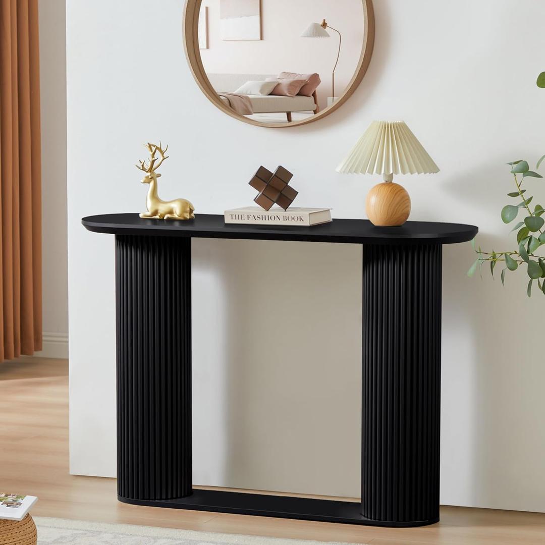 Fluted Console Table, Farmhouse Entryway Table with Storage and Fluted Wood Legs, Narrow Sofa Table Small Long Entry Table for Entrance, Hallway, Living Room (Black), 13.77"D x 42.51"W x 29.52"H