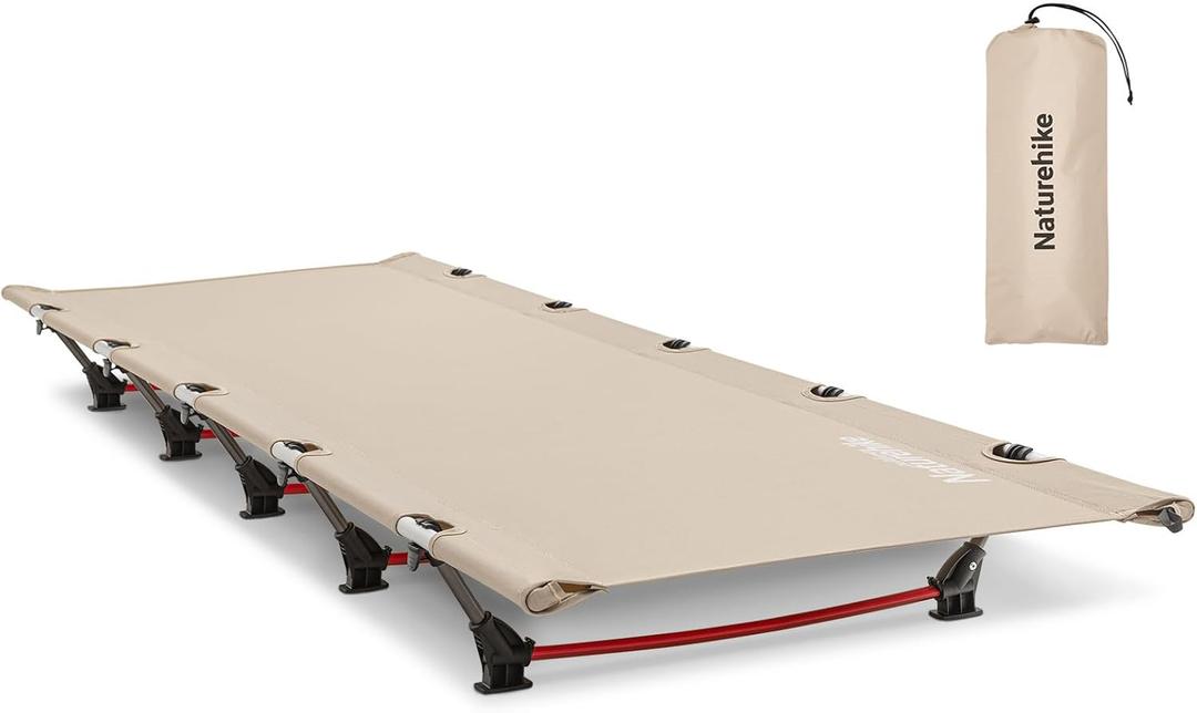Naturehike Ultralight Camping Cot, Easy to Assemble Folding Tent Cot, Compact & Protable Camping Bed for Camping, Mountaineering, & Hiking, Supports 330lbs with Carry Bag, Khaki