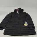 HFX Women's Stretch 3/4 Lightweight Puffer Jacket Welt Hand Pockets Knit Cuff with Thumbhole Water Resistant 32" Coat, Black, Large