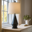 PoKat 20.25" Farmhouse Table Lamp for Nightstand, Vintage Bedside Lamps, Rustic Small Lamp, Modern Side Table Lamp for Living Bed Room Home with Linen Lampshade, Black, Suitable for Small Place