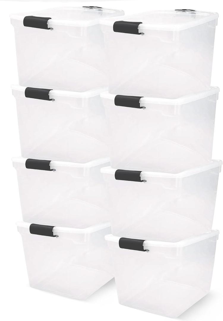 HOMZ Secure Latch, Clear Plastic Storage Organizer Bins, 31 Quart, 2 Pack Heavy-Duty Stackable Containers, Large Organizer Box for Homes, Offices, and Garages
