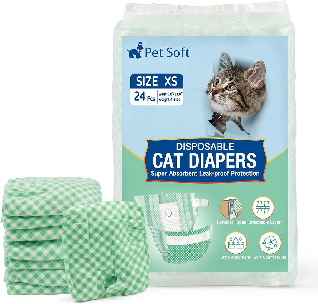 Pet Soft Disposable Cat Diapers - Female Dog Diapers for Cats & Dogs in Heat Period or Urine Incontinence, Doggie Diapers Ultra Absorbent Leak-Proof Puppy Diapers 24pcs (Green, XS) (X-Small (24Counts)